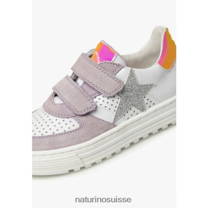 enfants hess vl. T88FLL502 Naturino baskets en cuir et daim lilas-blanc