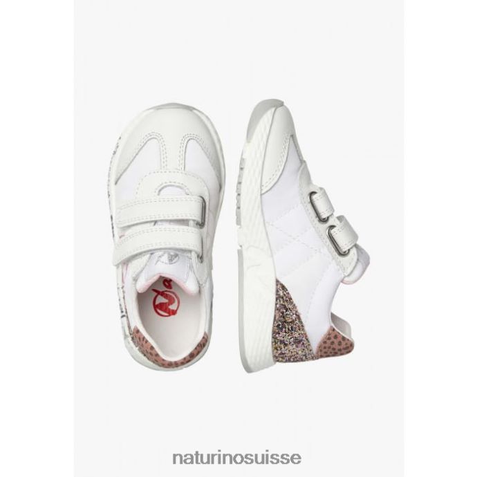enfants jesko vl. T88FLL371 Naturino baskets en cuir et tissu technique blanc