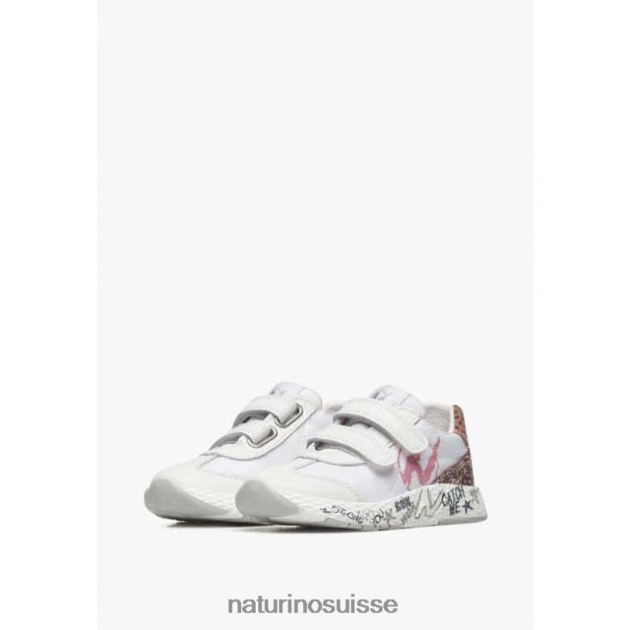 enfants jesko vl. T88FLL371 Naturino baskets en cuir et tissu technique blanc