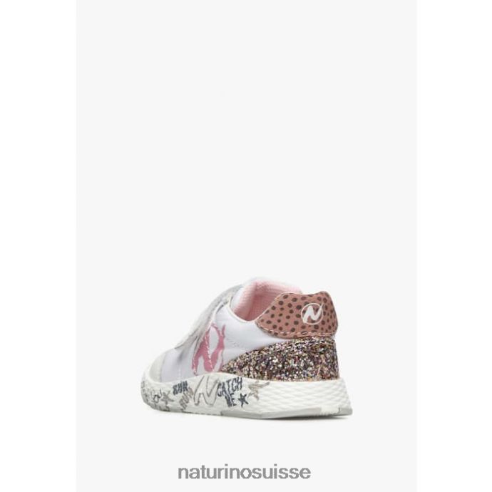 enfants jesko vl. T88FLL371 Naturino baskets en cuir et tissu technique blanc