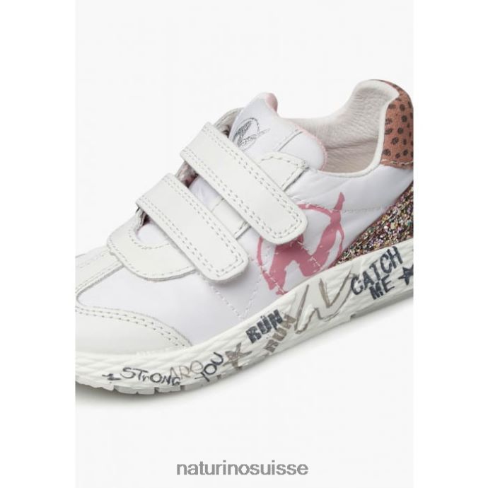 enfants jesko vl. T88FLL371 Naturino baskets en cuir et tissu technique blanc