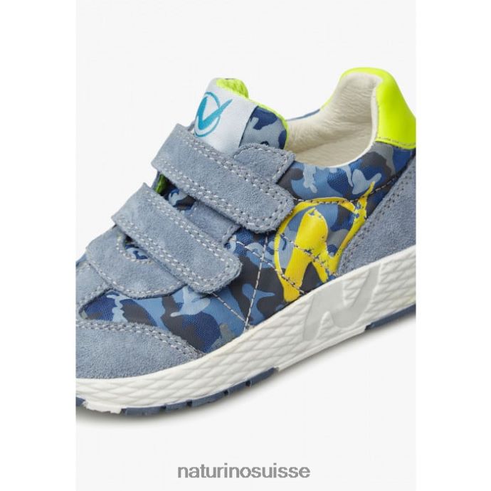 enfants jesko vl. T88FLL469 Naturino baskets en tissu technique et daim bleu-jaune clair