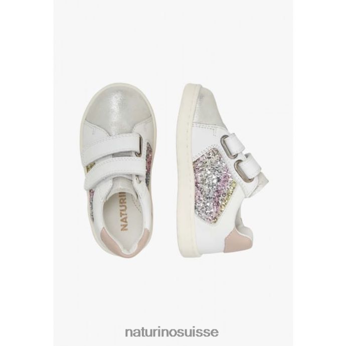 enfants kozuc vl T88FLL405 Naturino baskets en cuir et daim blanc argenté