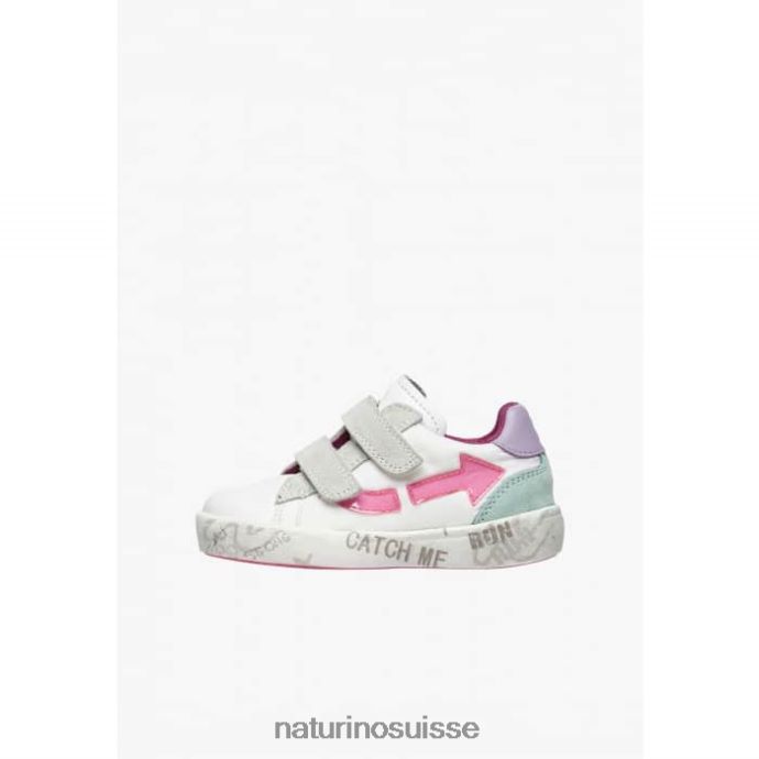 enfants kristil vl T88FLL490 Naturino baskets en cuir et tissu blanc-rose