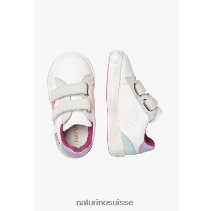 enfants kristil vl T88FLL490 Naturino baskets en cuir et tissu blanc-rose