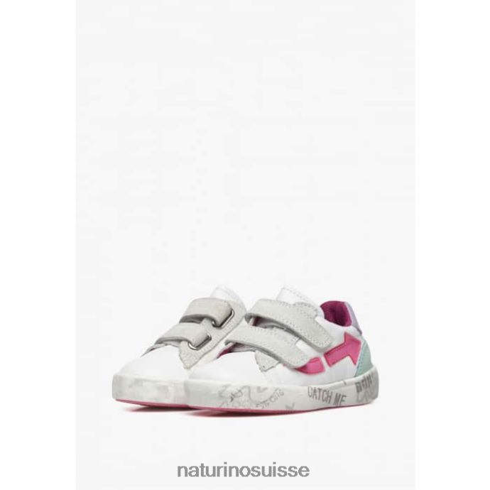 enfants kristil vl T88FLL490 Naturino baskets en cuir et tissu blanc-rose