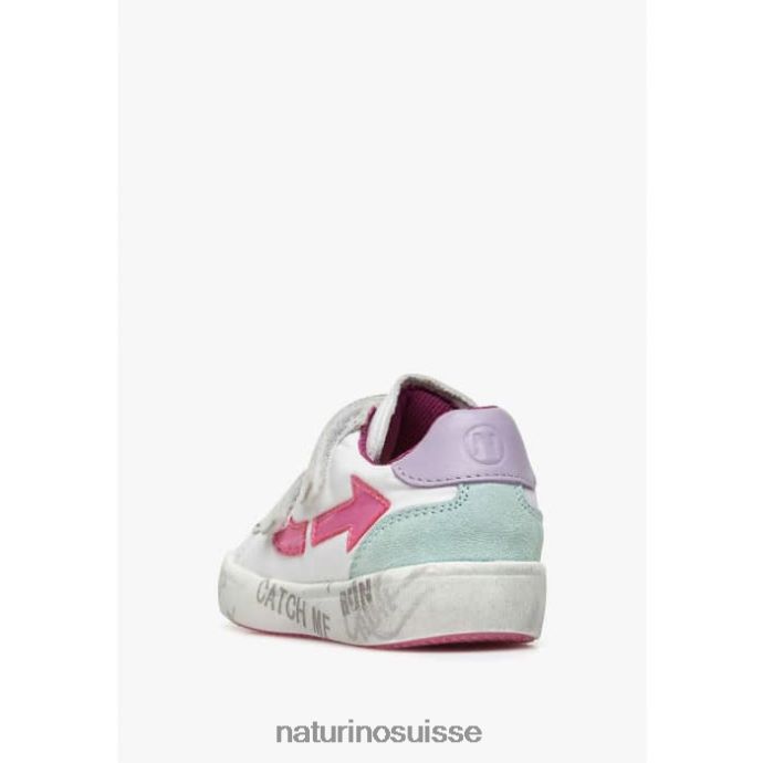 enfants kristil vl T88FLL490 Naturino baskets en cuir et tissu blanc-rose