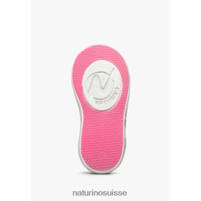 enfants kristil vl T88FLL490 Naturino baskets en cuir et tissu blanc-rose