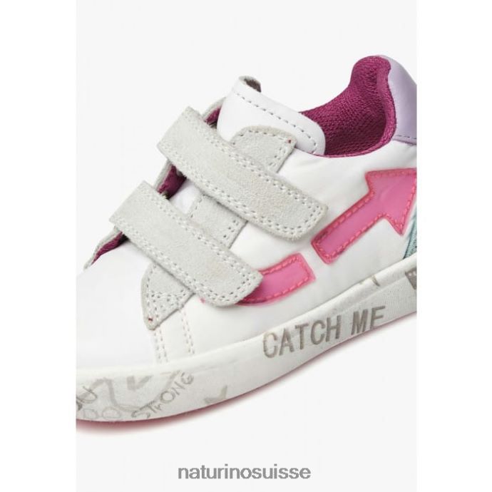 enfants kristil vl T88FLL490 Naturino baskets en cuir et tissu blanc-rose