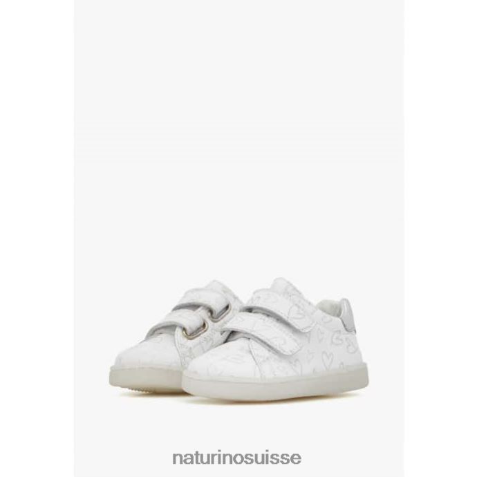 enfants owie vl T88FLL386 Naturino baskets en cuir avec imprimé coeurs blanc