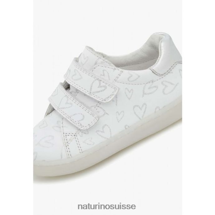 enfants owie vl T88FLL386 Naturino baskets en cuir avec imprimé coeurs blanc