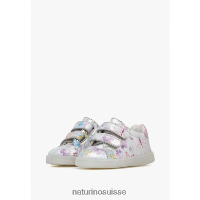 enfants owie vl T88FLL417 Naturino baskets en cuir à imprimé papillon argent
