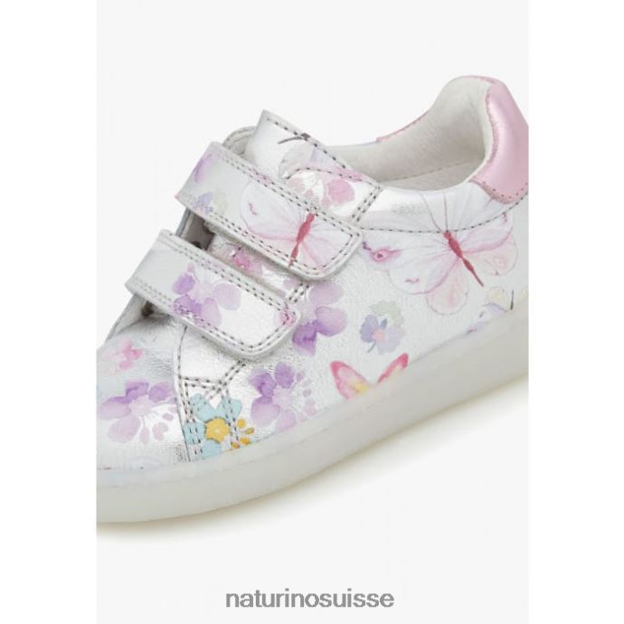 enfants owie vl T88FLL417 Naturino baskets en cuir à imprimé papillon argent