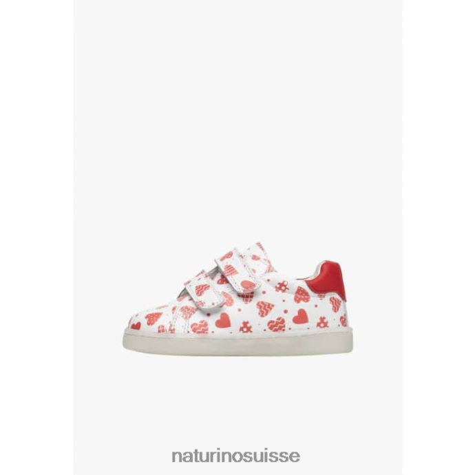 enfants owie vl T88FLL505 Naturino baskets en cuir avec imprimé coeurs blanc rouge