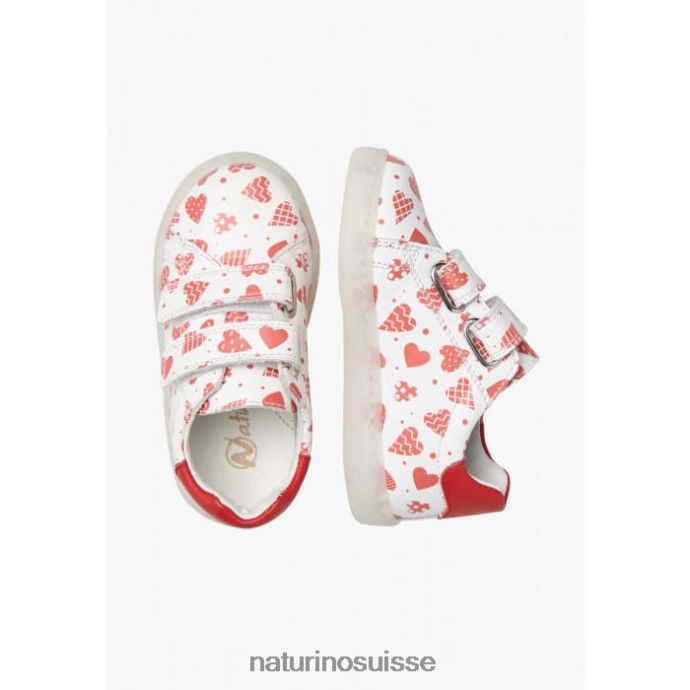 enfants owie vl T88FLL505 Naturino baskets en cuir avec imprimé coeurs blanc rouge