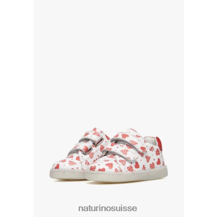 enfants owie vl T88FLL505 Naturino baskets en cuir avec imprimé coeurs blanc rouge