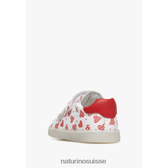 enfants owie vl T88FLL505 Naturino baskets en cuir avec imprimé coeurs blanc rouge
