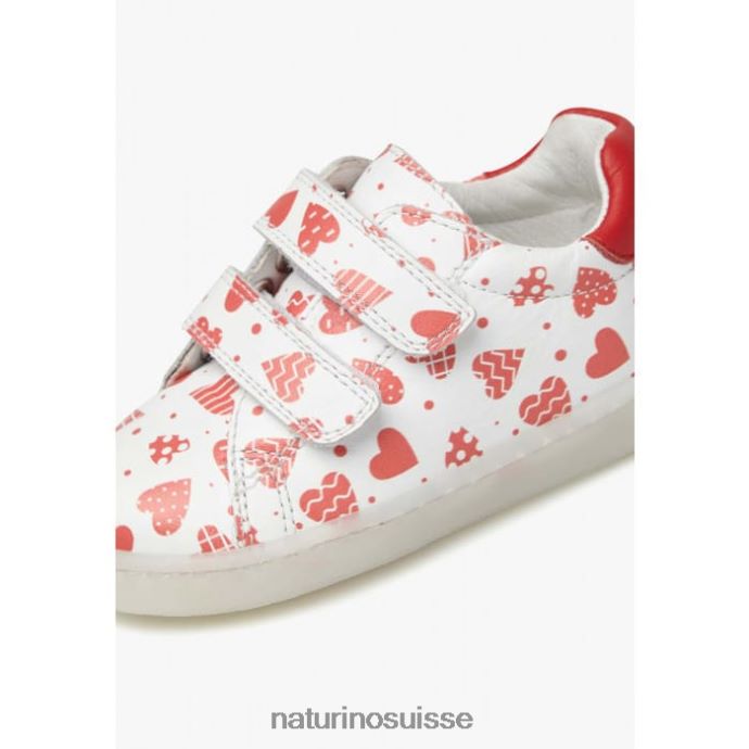 enfants owie vl T88FLL505 Naturino baskets en cuir avec imprimé coeurs blanc rouge