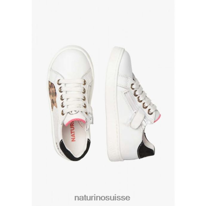 enfants épingle à glissière. T88FLL391 Naturino baskets en cuir et daim blanc