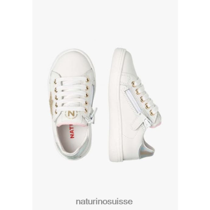 enfants épingle à glissière. T88FLL397 Naturino baskets en cuir blanc-platine