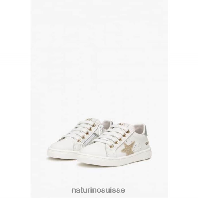 enfants épingle à glissière. T88FLL397 Naturino baskets en cuir blanc-platine