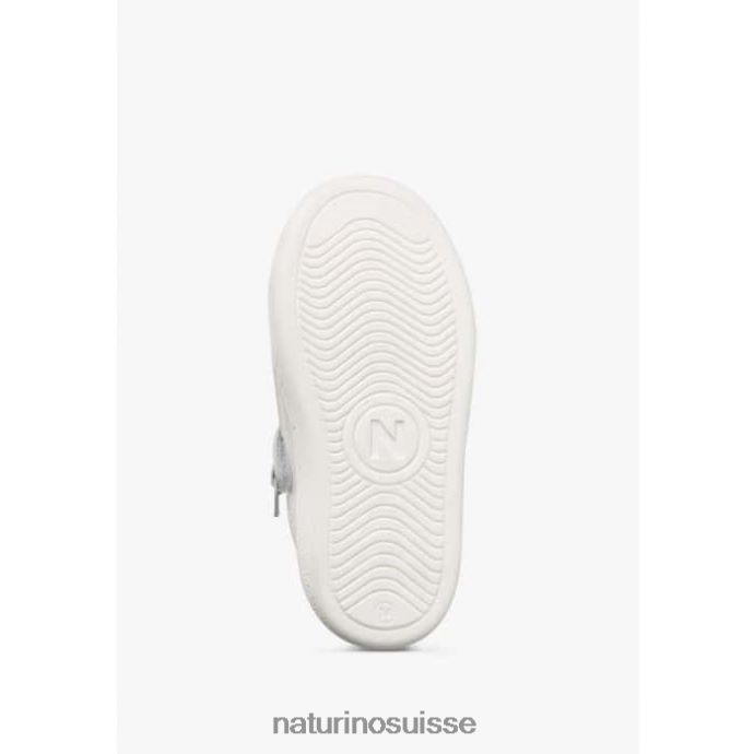 enfants épingle à glissière. T88FLL397 Naturino baskets en cuir blanc-platine