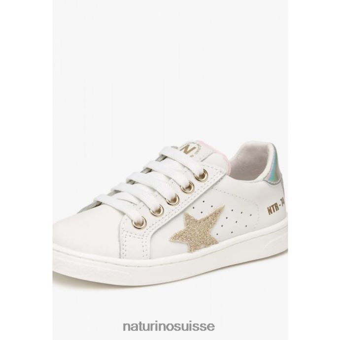 enfants épingle à glissière. T88FLL397 Naturino baskets en cuir blanc-platine