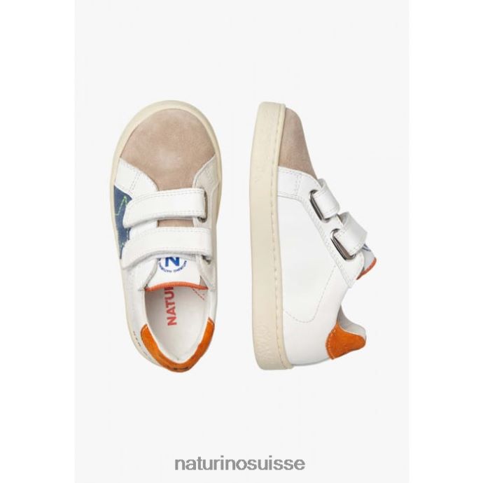 enfants épingler vl. T88FLL427 Naturino baskets en cuir et daim blanc-beige