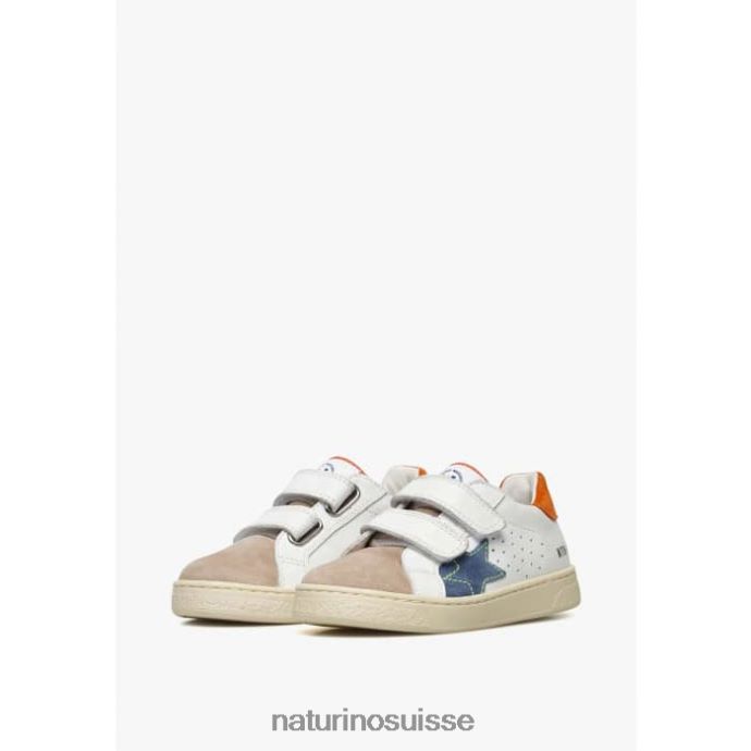 enfants épingler vl. T88FLL427 Naturino baskets en cuir et daim blanc-beige