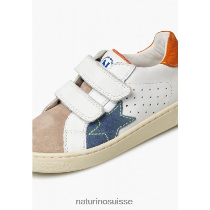 enfants épingler vl. T88FLL427 Naturino baskets en cuir et daim blanc-beige