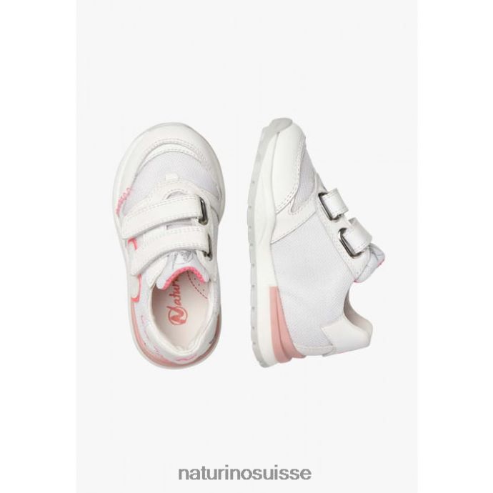 enfants quelly vl T88FLL449 Naturino baskets en cuir et tissu blanc-rose