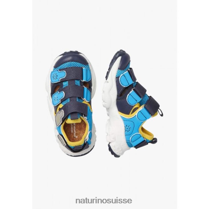 enfants ray junior vl. T88FLL30 Naturino baskets en cuir écologique et tissu marine-bleu clair