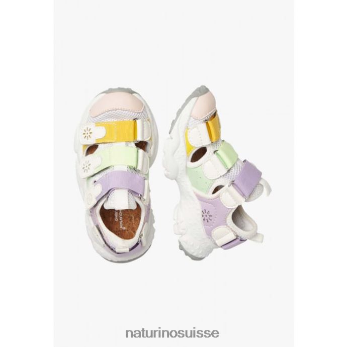 enfants ray junior vl. T88FLL31 Naturino baskets en cuir écologique et tissu rose-vert
