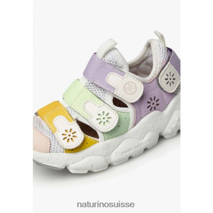 enfants ray junior vl. T88FLL31 Naturino baskets en cuir écologique et tissu rose-vert