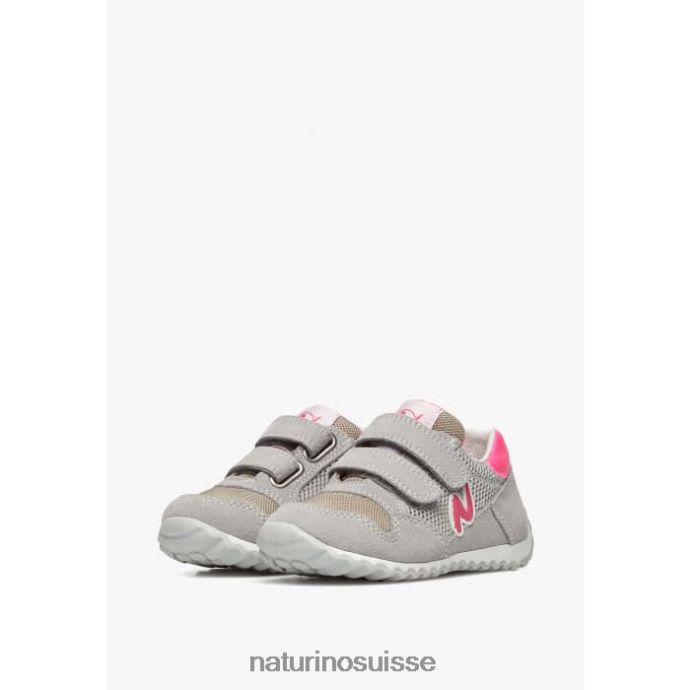 enfants sammy 2 vl. T88FLL517 Naturino baskets en cuir et tissu gris-fuchsia