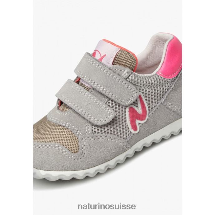 enfants sammy 2 vl. T88FLL517 Naturino baskets en cuir et tissu gris-fuchsia