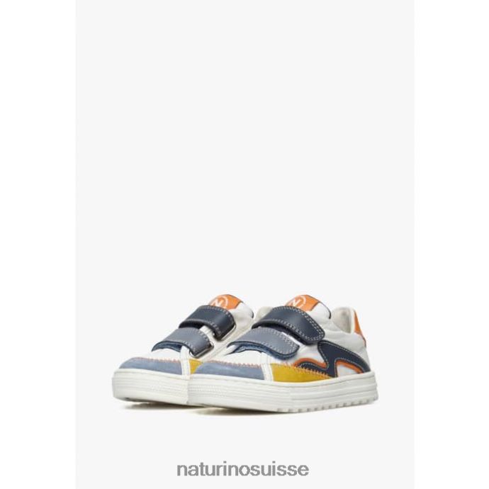enfants vague vl. T88FLL444 Naturino baskets en cuir et tissu bleu blanc