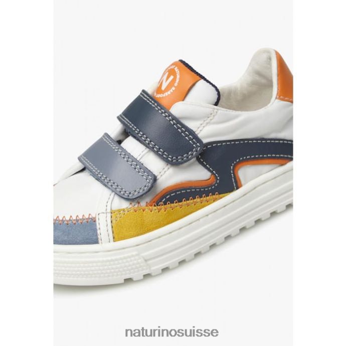 enfants vague vl. T88FLL444 Naturino baskets en cuir et tissu bleu blanc