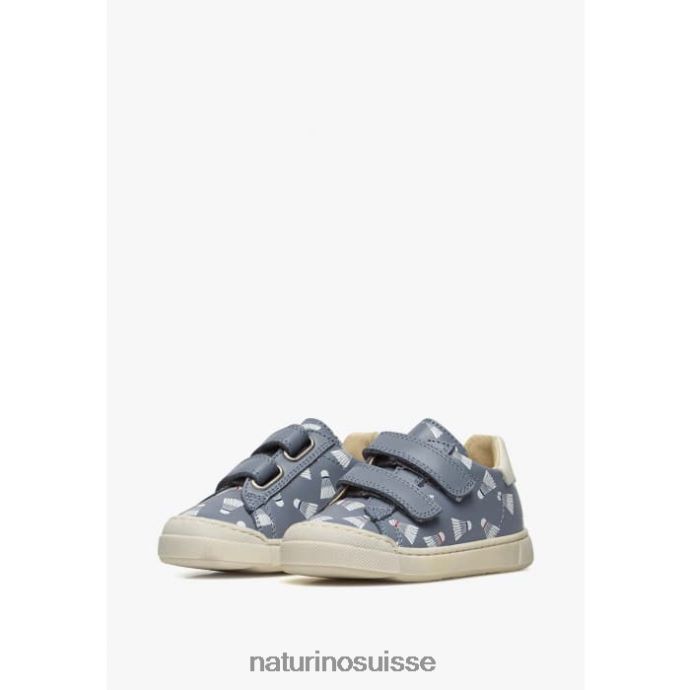 enfants vl eindhoven T88FLL458 Naturino baskets en cuir avec imprimé bleu clair