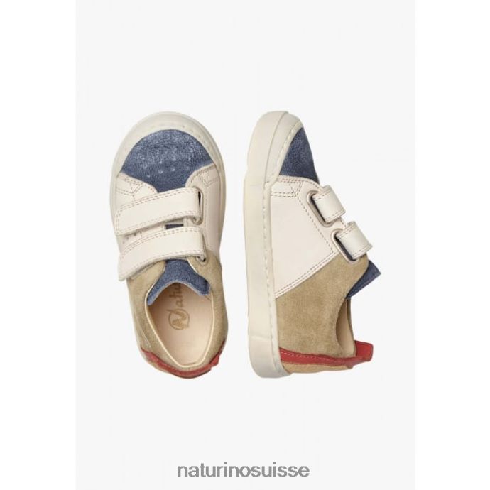 enfants vl trajan T88FLL380 Naturino baskets en cuir et daim bleu-gris tourterelle