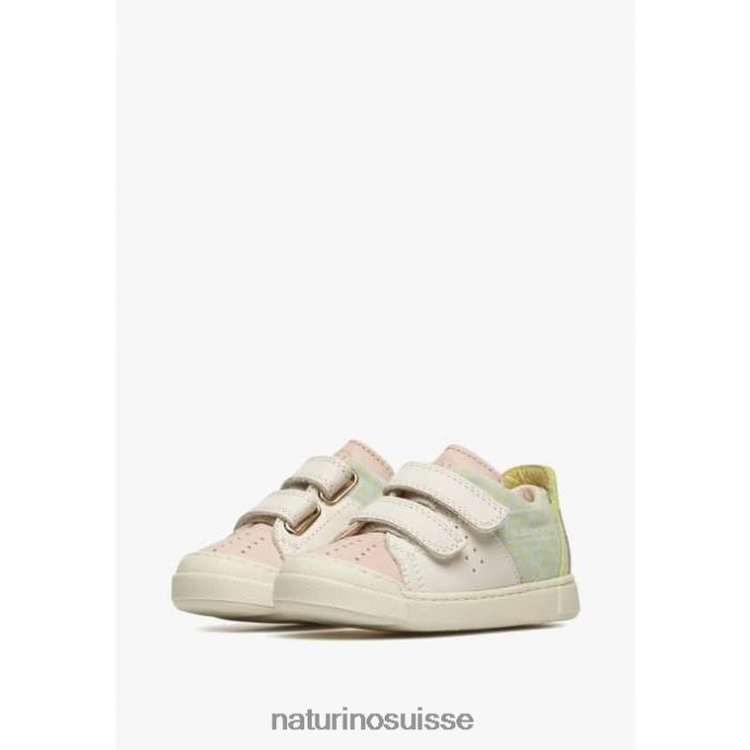 enfants vl trajan T88FLL398 Naturino baskets en cuir et daim rose-crème