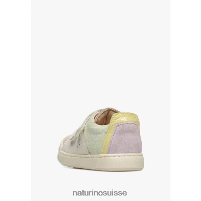 enfants vl trajan T88FLL398 Naturino baskets en cuir et daim rose-crème
