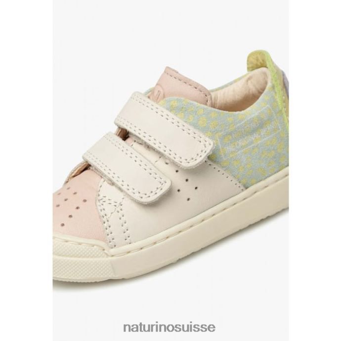 enfants vl trajan T88FLL398 Naturino baskets en cuir et daim rose-crème