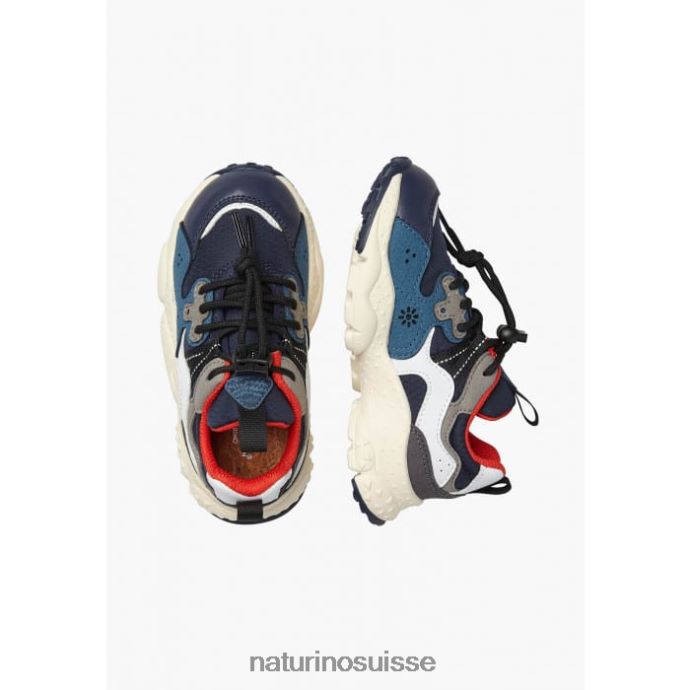enfants yamano 3 junior. T88FLL32 Naturino baskets en tissu technique et cuir vegan bleu