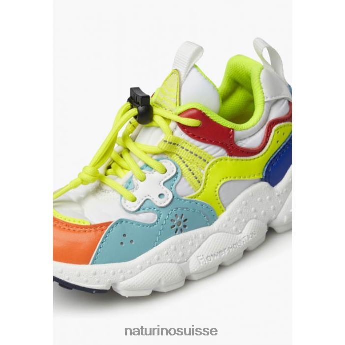 enfants yamano 3 junior. T88FLL34 Naturino baskets en cuir écologique et tissu technique turquoise-jaune fluo
