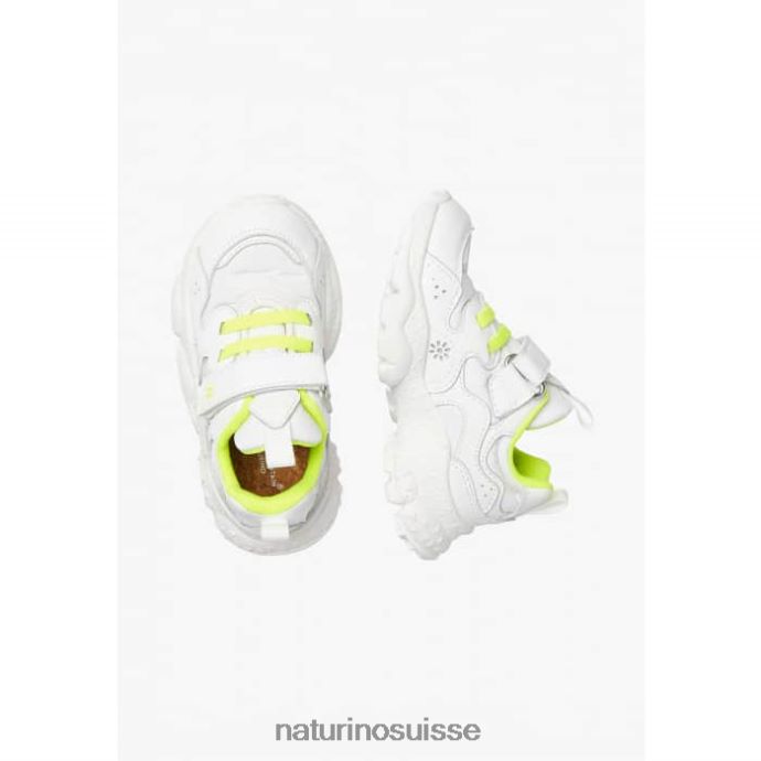 enfants yamano 3 vl junior. T88FLL41 Naturino baskets en similicuir et tissu technique blanc-jaune fluo
