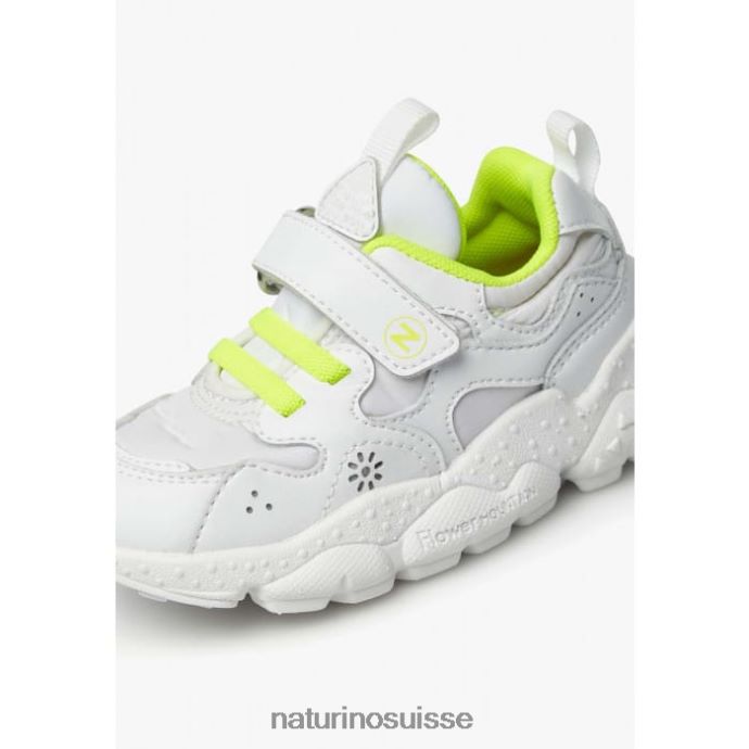 enfants yamano 3 vl junior. T88FLL41 Naturino baskets en similicuir et tissu technique blanc-jaune fluo