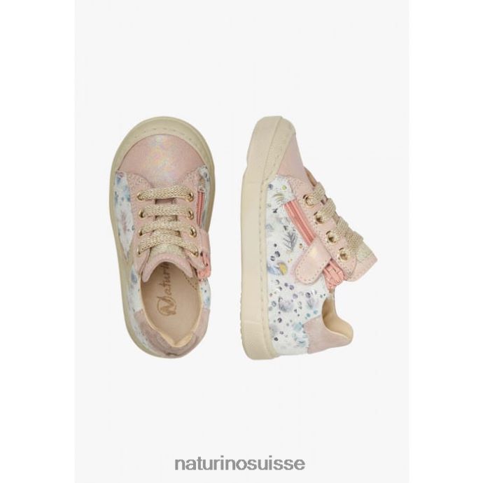 enfants zip clarendon T88FLL411 Naturino baskets en cuir et daim rose