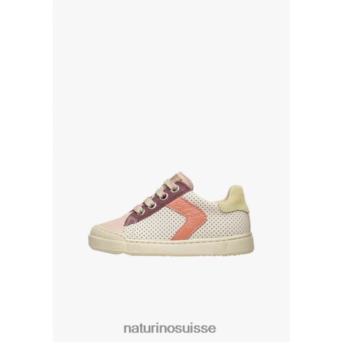 enfants zip clarendon T88FLL503 Naturino baskets en cuir et daim rose poudré-crème