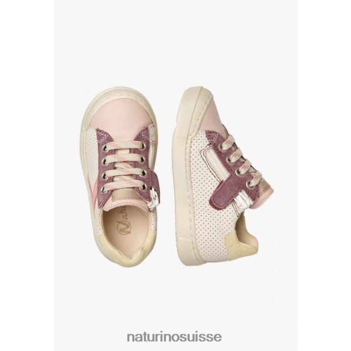 enfants zip clarendon T88FLL503 Naturino baskets en cuir et daim rose poudré-crème